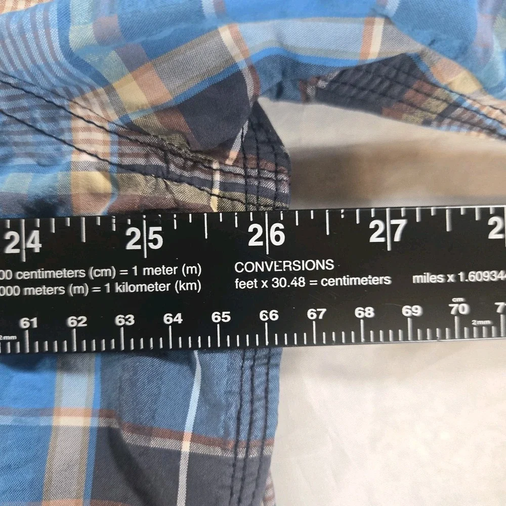 The North Face Mens Blue Plaid Seersucker Short Sleeve Button Shirt Size XXL